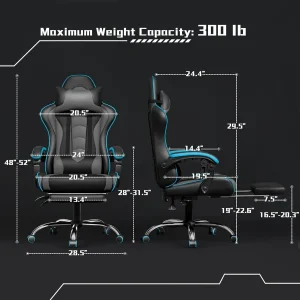 Gaming Chair with Massage Lumbar Support and Footrest Height Adjustable with Swivel S