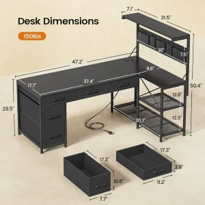 L Shaped Gaming Desk with 5 Drawers and Storage Shelves